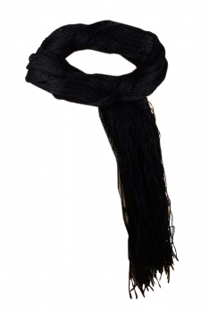 Damen Netzschal mit Fransen in schwarz Einfarbig -  Gr. 180 cm x 20 cm