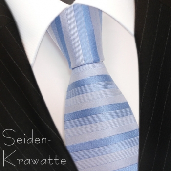 schöne feine Designer Krawatte in blau grau gestreift 100% Seide