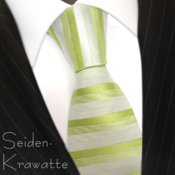 schöne feine Designer Krawatte in grün grau gestreift 100% Seide