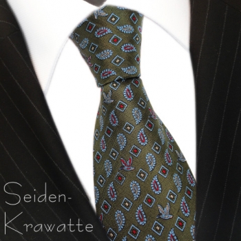 Seidenkrawatte in grün dunkelgrün blau rot gemustert - Krawatte 100% Seide