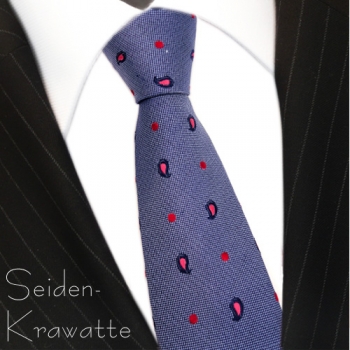 Mexx Seidenkrawatte blau dunkelblau rot rosé gepunktet - Krawatte Seide Tie