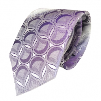 Seidenkrawatte lila violett weiss gestreift Muster - Krawatte 100 % Seide Silk