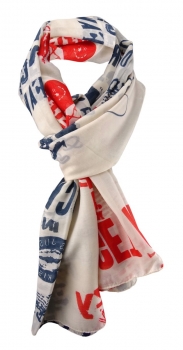 Damen Schal in rot blau grau creme mit Motiv Gr. 180 cm x 105 cm - Tuch Halstuch