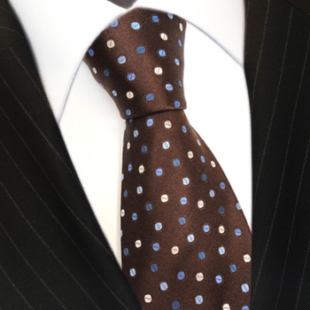 Designer Seidenkrawatte braun dunkelbraun blau silber gepunktet - Krawatte Seide