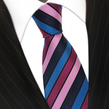 Designer Seidenkrawatte in rosa magenta blau gestreift - Krawatte 100% Seide