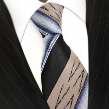 feine Krawatte Stoff Polyester in braun schwarz blau silber gestreift
