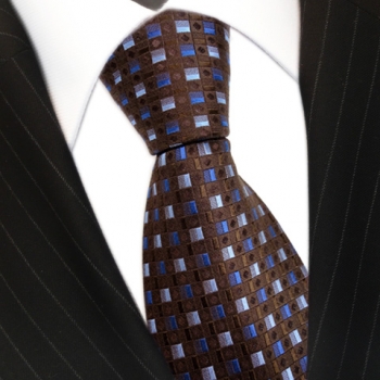 schöne Designer Seidenkrawatte dunkelbraun braun blau kariert - Krawatte Seide