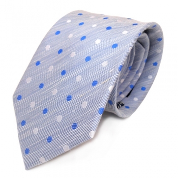 Mexx Designer Krawatte blau hellblau weiß gepunktet - Seide Leinen Binder Tie