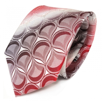 Seidenkrawatte rot weinrot weiss gestreift mit Muster - Krawatte 100% Seide Silk