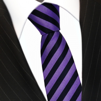schöne gewebte Seidenkrawatte in lila schwarz gestreift - Krawatte 100% Seide
