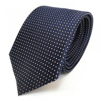 Designer Krawatte Seide gepunktet Blau Dunkelblau Silber - Seidenkrawatte Silk