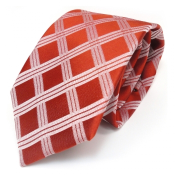 Seidenkrawatte rot orange silber kariert - Krawatte 100 % Seide Silk