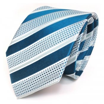 Designer Seidenkrawatte türkis blaugrün silber gestreift - Krawatte 100 % Seide
