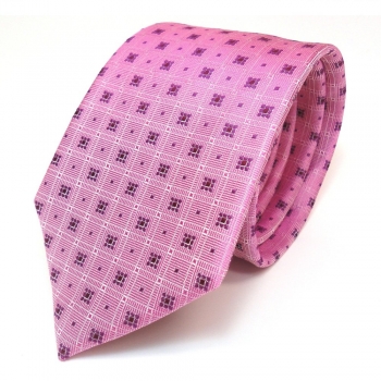 Seidenkrawatte pink rosa lila violett Karo Muster - Krawatte 100 % Seide Silk