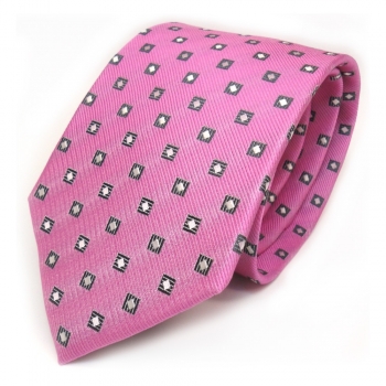 Seidenkrawatte pink rosa anthrazit weiss Karo Muster - Krawatte 100 % Seide Silk