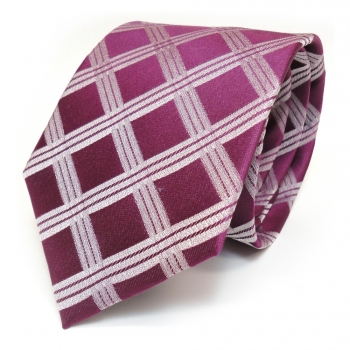 Designer Seidenkrawatte rot purpurrot silber kariert - Krawatte 100 % Seide Silk