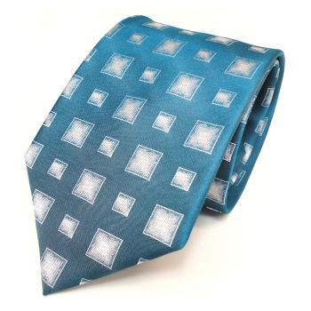 Seidenkrawatte türkis blaugrün silber Karo Muster - Krawatte 100 % Seide Silk