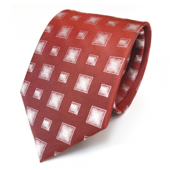 Seidenkrawatte rot orange silber Karo Muster - Krawatte 100 % Seide Silk