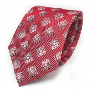 Seidenkrawatte rot silber anthrazit Karo Muster - Krawatte 100 % Seide Silk
