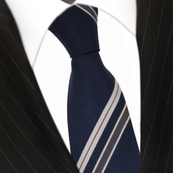 feine leichte Seidenkrawatte dunkelblau grau gestreift - Krawatte 100% Seide
