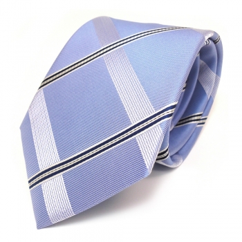 TigerTie Seidenkrawatte blau schwarz weiss gestreift - Krawatte 100 % Seide