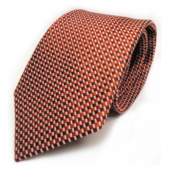 Designer Seidenkrawatte orange braun silber gemustert - Krawatte 100% Seide Silk