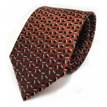 Designer Seidenkrawatte braun schwarz silber gemustert - Krawatte 100% Seide