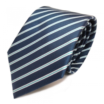 Schicke Seidenkrawatte türkis blaugrün silber gestreift - Krawatte 100 % Seide