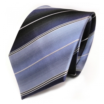 Schicke Seidenkrawatte blau dunkelblau schwarz silber gestreift - Krawatte