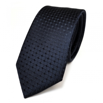Schmale Designer Seidenkrawatte blau dunkelblau schwarzblau kariert - Krawatte