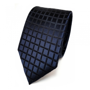 Schmale TigerTie Seidenkrawatte blau dunkelblau schwarzblau kariert - Krawatte