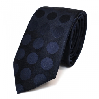 Schmale Designer Seidenkrawatte blau dunkelblau schwarzblau gepunktet - Krawatte