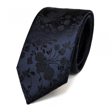 Schmale Designer Seidenkrawatte blau dunkelblau schwarzblau geblümt - Krawatte