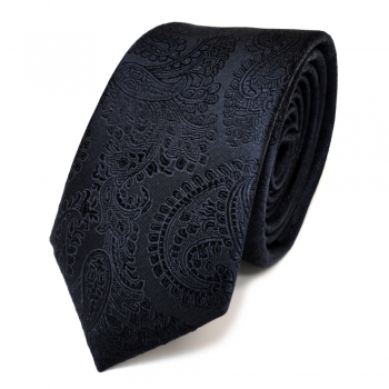 Schmale Designer Seidenkrawatte blau dunkelblau schwarzblau Paisley  - Krawatte