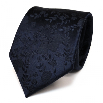 Designer Seidenkrawatte blau dunkelblau schwarzblau geblümt - Krawatte Seide