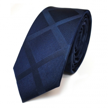 Schmale TigerTie Seidenkrawatte blau dunkelblau schwarzblau kariert - Krawatte