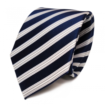Designer Seidenkrawatte blau kobaltblau weiss silber gestreift - Krawatte Seide