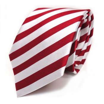 Seidenkrawatte rot verkehrsrot weiss silber gestreift - Tie Krawatte 100% Seide
