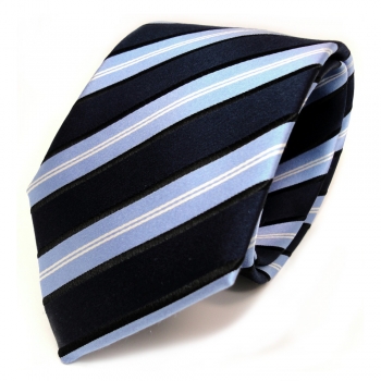 TigerTie Seidenkrawatte blau dunkelblau schwarz silber gestreift - Krawatte