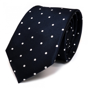 Designer Seidenkrawatte blau dunkelblau schwarzblau weiss gepunktet - Krawatte