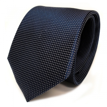 Designer Seidenkrawatte blau stahlblau dunkelblau silber gepunktet - Krawatte