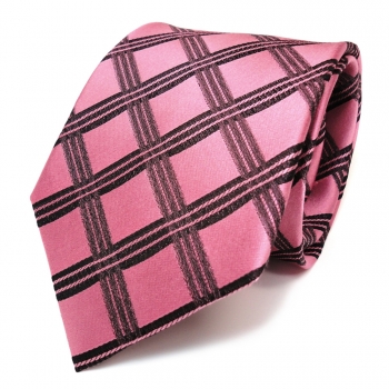 Designer Seidenkrawatte rosé rosa pink schwarz kariert - Krawatte Seide Silk