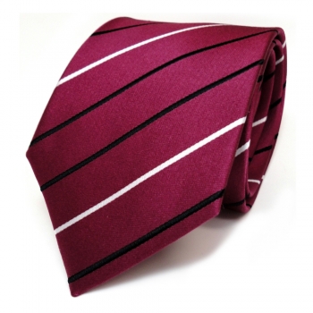 Designer Seidenkrawatte violett bordeauxviolett schwarz weiss gestreift - Krawatte
