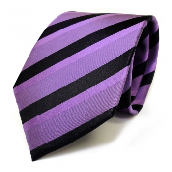 Designer Seidenkrawatte lila violett schwarz gestreift - Krawatte Seide