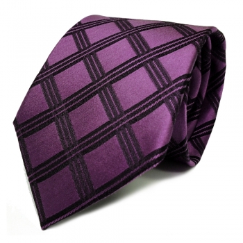 Designer Seidenkrawatte lila violett schwarz kariert - Krawatte Seide Silk