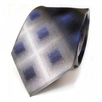 Designer Seidenkrawatte blau anthrazit grau schwarz kariert - Krawatte