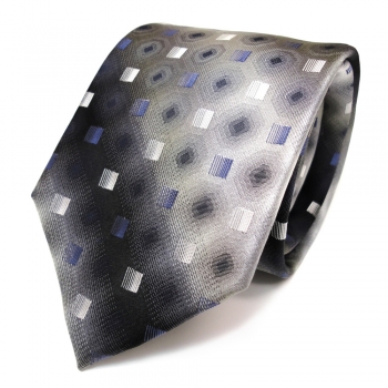 Designer Seidenkrawatte blau anthrazit grau silber schwarz gemustert - Krawatte