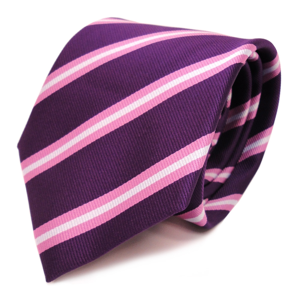 Schlips Binder Tie Designer Krawatte violett purpur rosa silber gestreift 