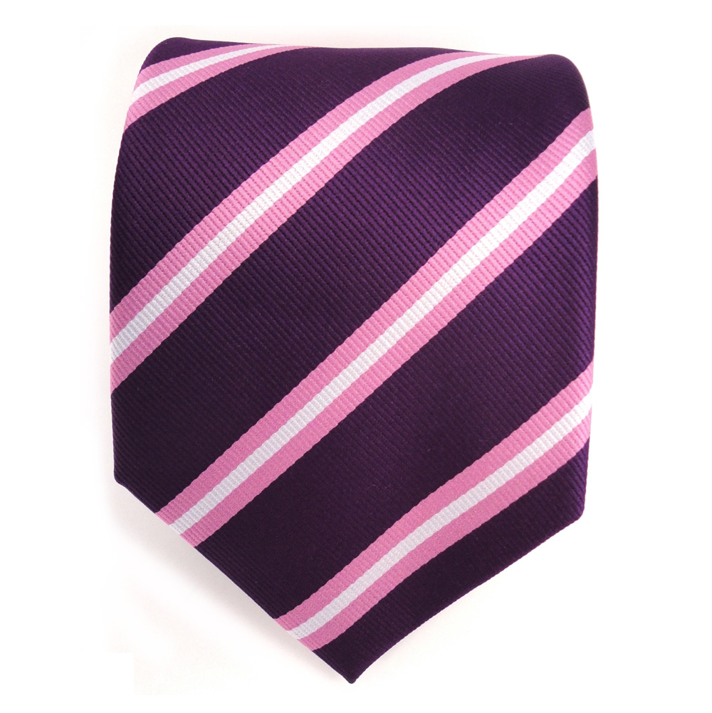 Schlips Binder Tie Designer Krawatte violett purpur rosa silber gestreift 