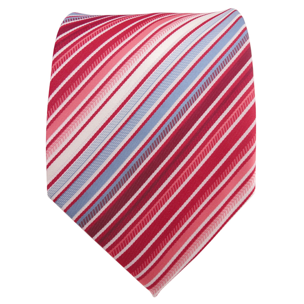 Designer Krawatte rot blau hellblau weiß creme gestreift Krawattennadel 
